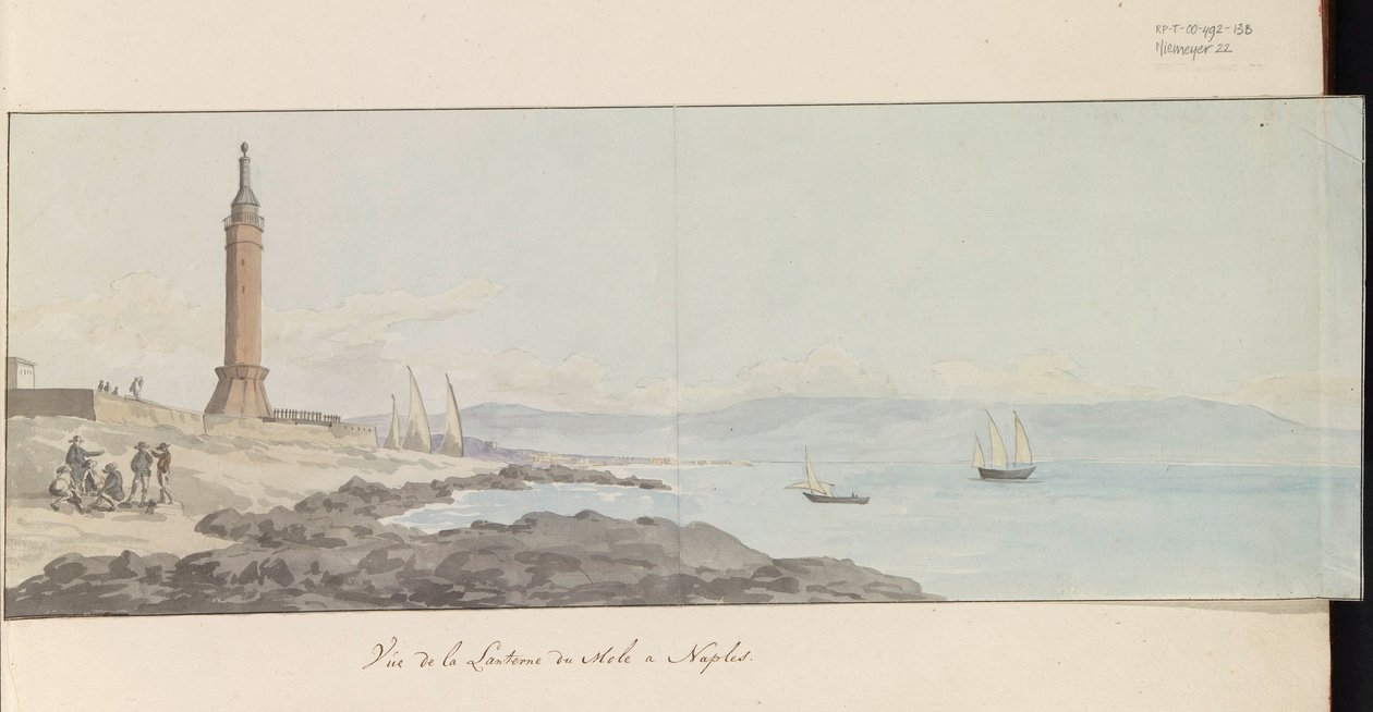 Widok na latarnię morską na czele portu w Neapolu Vue de la Lanterne du Mole à Naples (tytuł obiektu) Voyage en Italy i Sicile et à Malte - 1778 (tytuł serii) autorstwa Louis Ducros