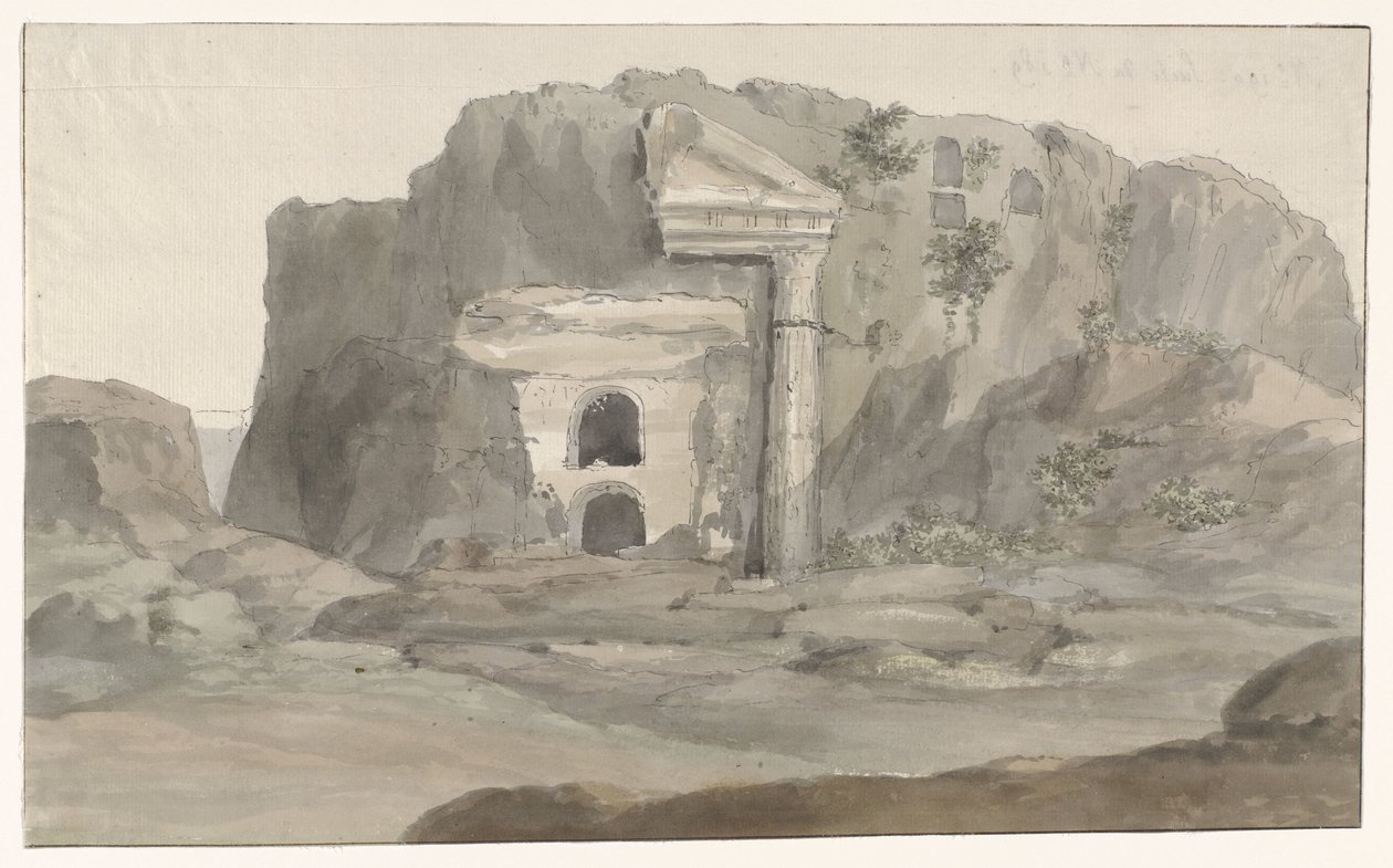 Grobowce z fasadą w stylu doryckim wyrzeźbioną w skale w pobliżu Syrakuz Voyage en Italy i Sicile et à Malte - 1778 (tytuł serii) autorstwa Louis Ducros