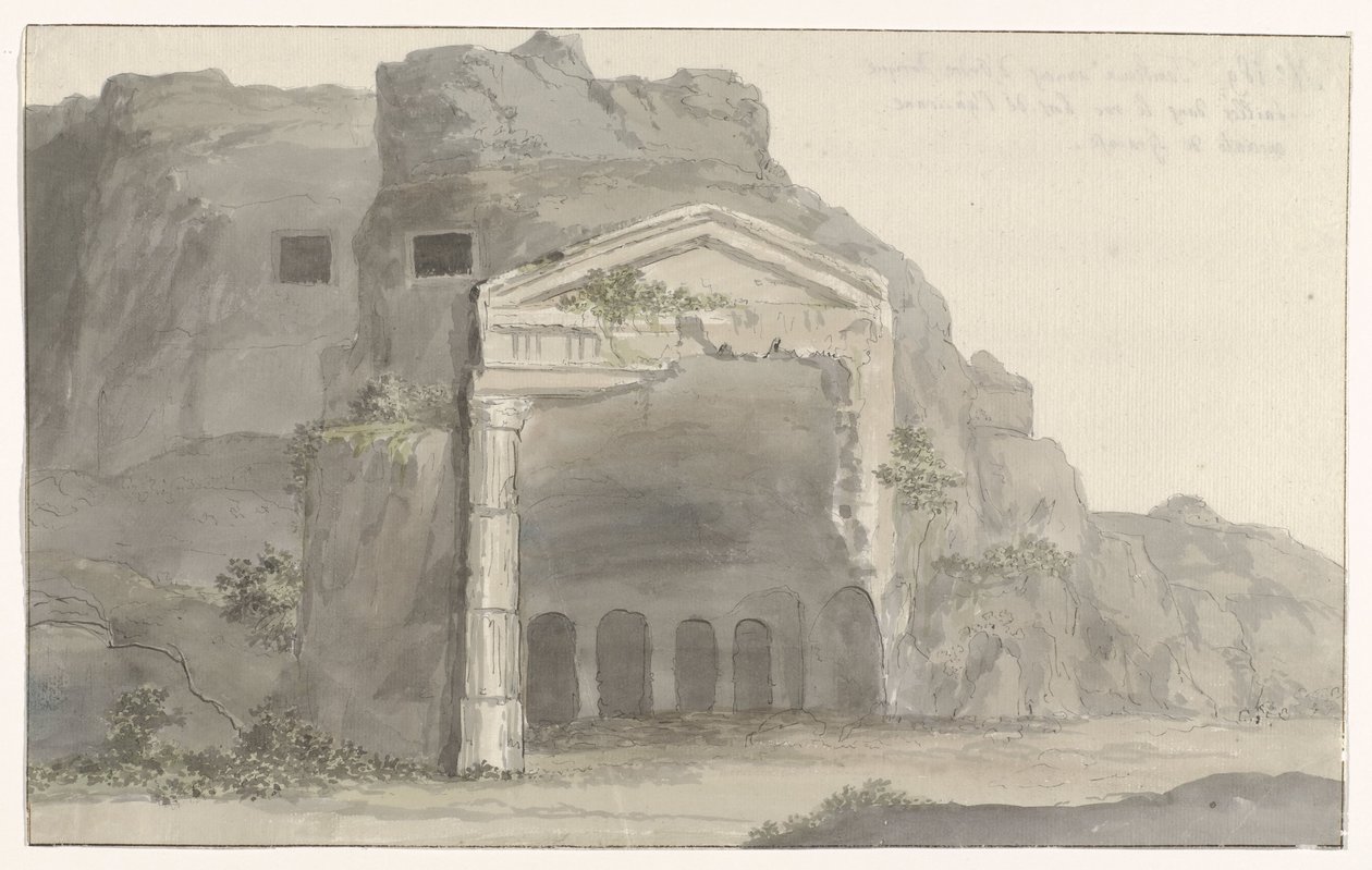 Grobowce z fasadą w stylu doryckim wyrzeźbioną w skale w pobliżu Syrakuz Voyage en Italy i Sicile et à Malte - 1778 (tytuł serii) autorstwa Louis Ducros