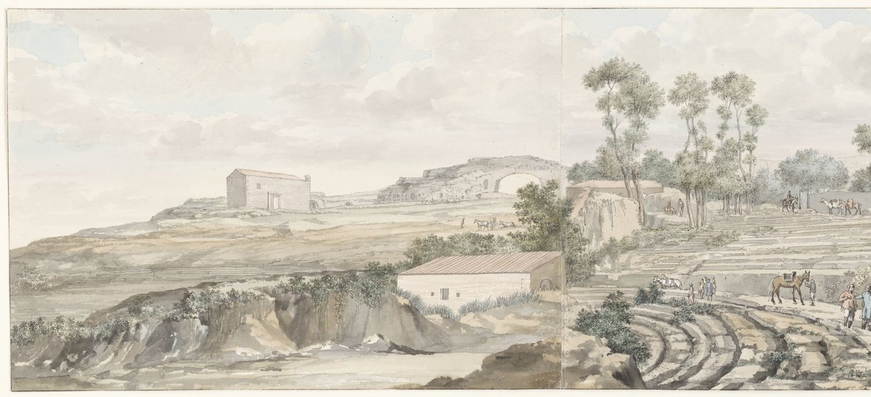 Wnętrze spotkało teatr trappen van w Syrakuzach Widok wnętrza i trybun Teatru Syracuse (tytuł na obiekcie) Podróże po Włoszech, Sycylii i Malcie - 1778 (tytuł serii) autorstwa Louis Ducros