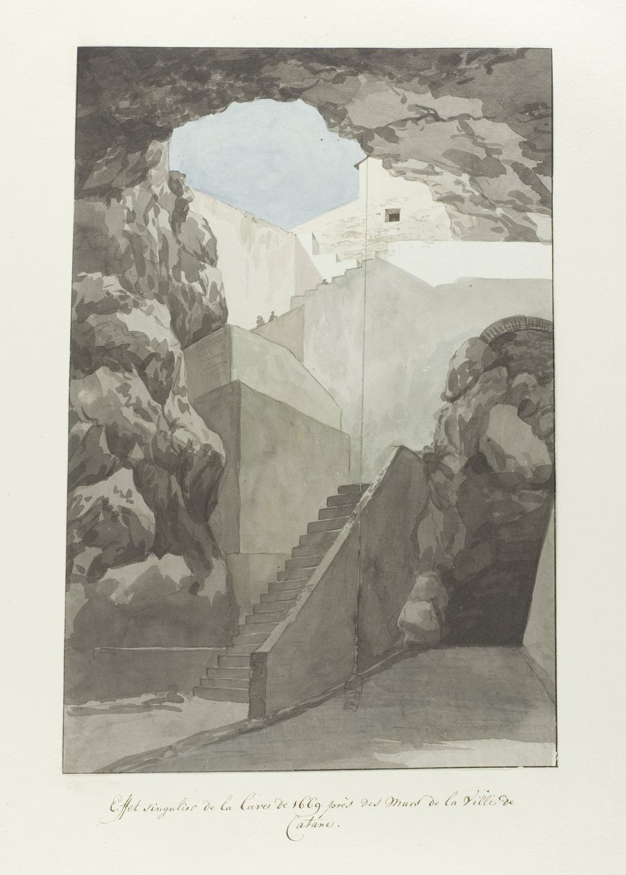 Niezwykłe skały lawy z 1669 r. przy murach miejskich Katanii Effet singular de la lave de 1669 près des mur de Catane (tytuł przedmiotu) Voyage en Italy i Sicile et à Malte - 1778 (tytuł serii) autorstwa Louis Ducros