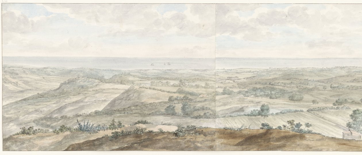 Panorama vanaf Collis Minervalis Widok ogólny ze szczytu Collis Minervalis (tytuł na obiekcie) Podróże po Włoszech, Sycylii i Malcie - 1778 (tytuł serii) autorstwa Louis Ducros