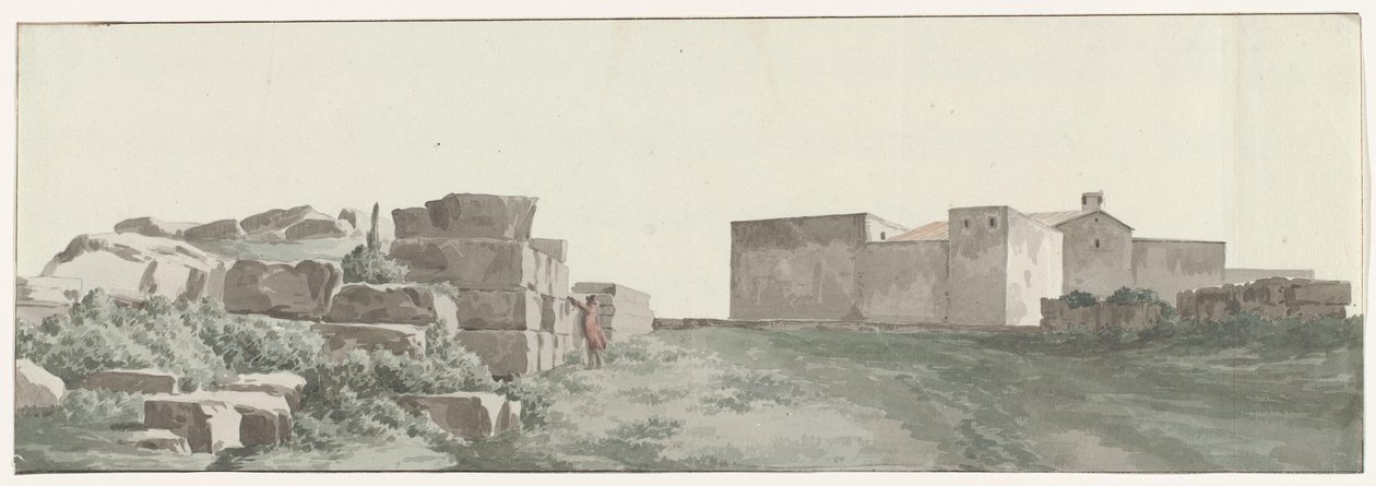 Profil van de binnenmuren en buitenmuren van de oude stad Manduria Profil wewnętrznych i zewnętrznych ścian starożytnej Mandurii (tytuł na obiekcie) Podróże po Włoszech, Sycylii i Malcie - 1778 (tytuł serii) autorstwa Louis Ducros