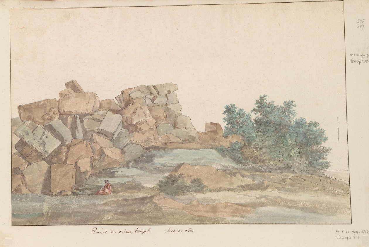 Świątynia Resten van Zeus Olympus w Agrigento Ruiny tej samej świątyni. Drugi widok (tytuł na obiekcie) Podróże po Włoszech, Sycylii i Malcie - 1778 (tytuł serii) autorstwa Louis Ducros