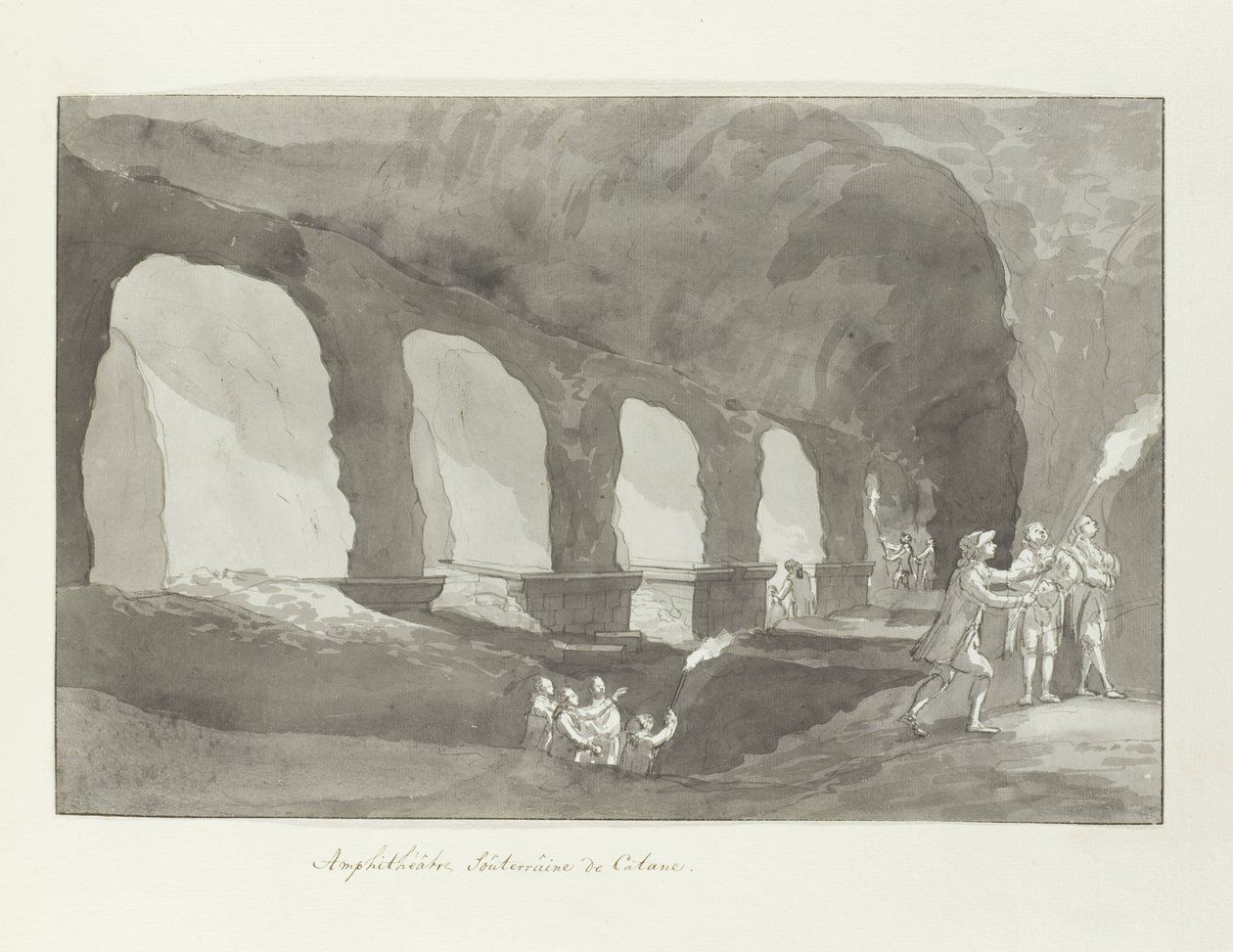 Underground van het amfiteatr van Catanië Amfiteatr Katanii (tytuł na obiekcie) Podróże po Włoszech, Sycylii i Malcie - 1778 (tytuł serii) autorstwa Louis Ducros