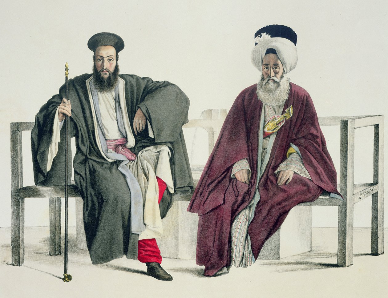 Grecki ksiądz i Turk, ryty przez braci Thierry, 1825 autorstwa Louis Dupré
