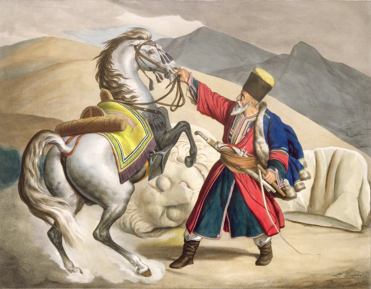 Tatar z koniem, wyryte przez braci Thierry, 1825 r. autorstwa Louis Dupré