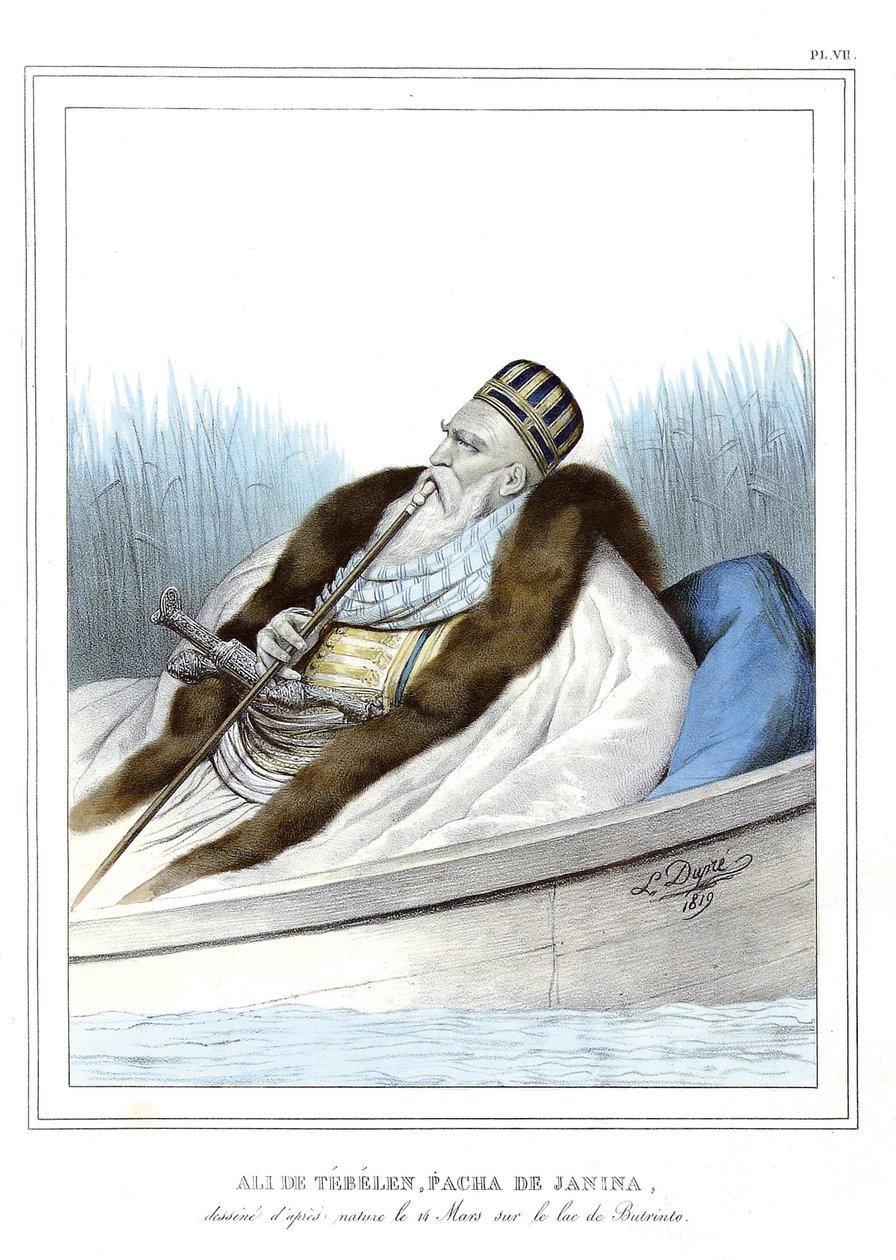 Ali de Tebelen (1741-1822), pasha Janiny, nad jeziorem Butrinto autorstwa Louis Dupré