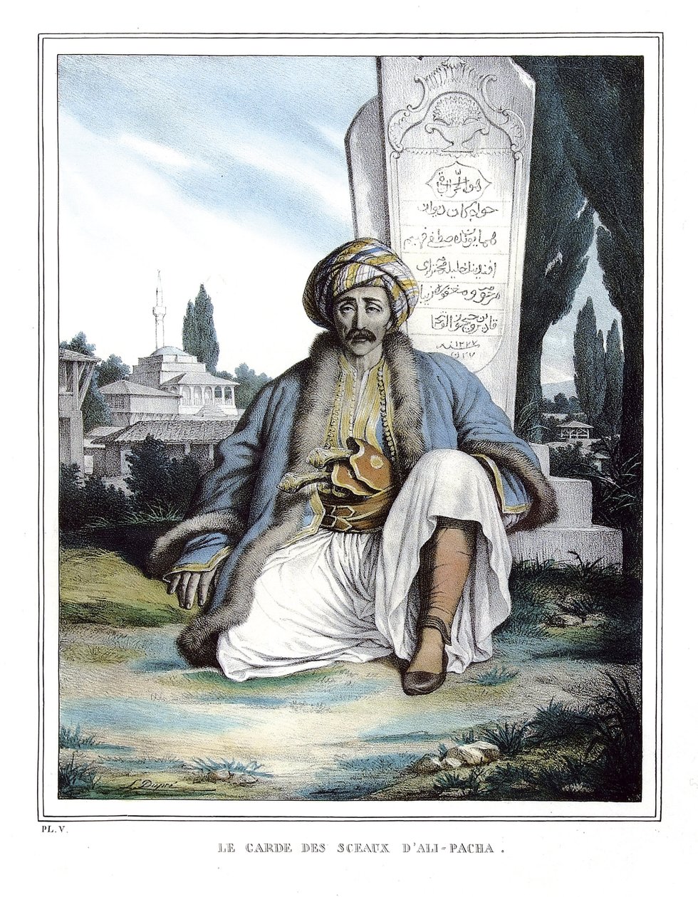 Strażnik Pieczęci Ali Paszy de Janina (1741-1822) w „Podróży Aten i Konstantynopola”, czyli zbiór portretów greckich i osmańskich, widoków i kostiumów, malowanych na miejscach natury, litografiach i kolorystykach autorstwa Louisa Dupre (1789-1837) pu autorstwa Louis Dupré