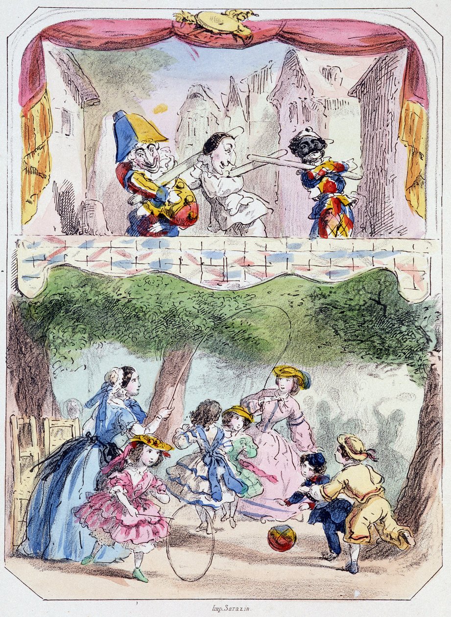 Polichinelle precepteur - Litografia, z Theatre des marionnettes du jardin des Tuileries, tekst i rysunek Louisa Edmonda Duranty