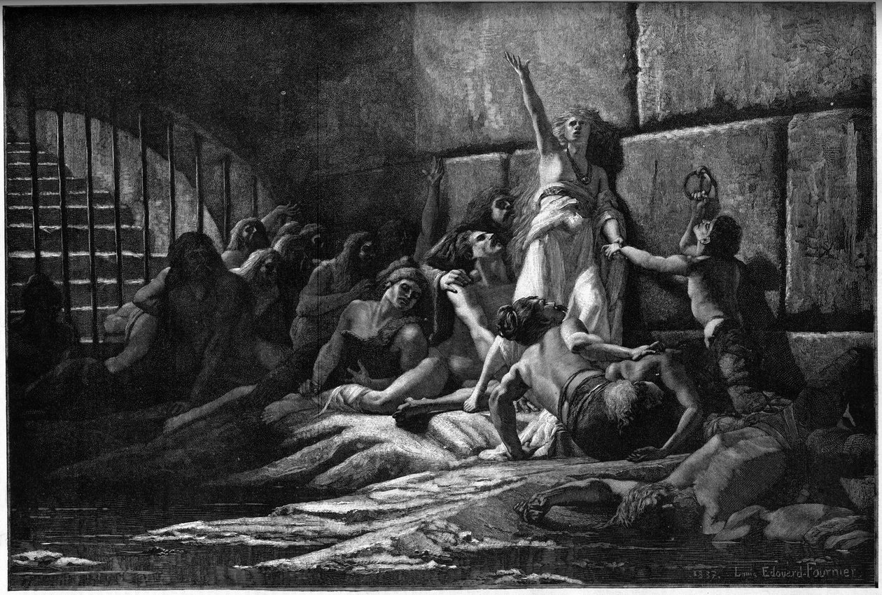Rycina przedstawiająca Velledę, prorokini sadzonek, z obrazu Edouarda Fourniera z 1887 roku. autorstwa Louis Edouard Paul Fournier