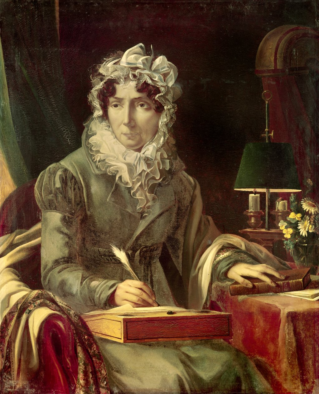 Madame de Genlis - „” Portret Stephanie Felicite Ducrest (z herbu Saint Aubin), hrabiny Genlis (1746-1830) Maitres of Philippe Egalite (Louis Philippe II Joseph Duke of Orleans autorstwa Louis Edouard Rioult