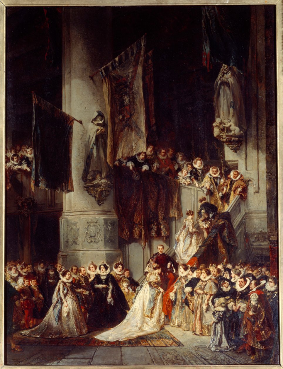 Ceremonia w kościele w Delft. Obraz przedstawiający ślub w Holandii w XVI wieku. Obraz Louisa Gabriela Eugene Isabeya (1803-1886) autorstwa Louis Eugene Gabriel Isabey