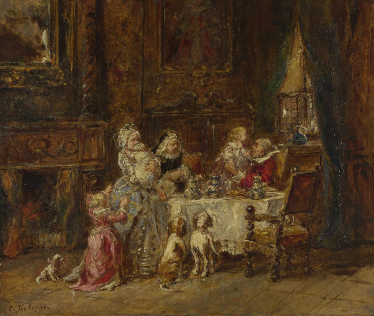 Urodziny dziadków, 1866 r. autorstwa Eugene Isabey