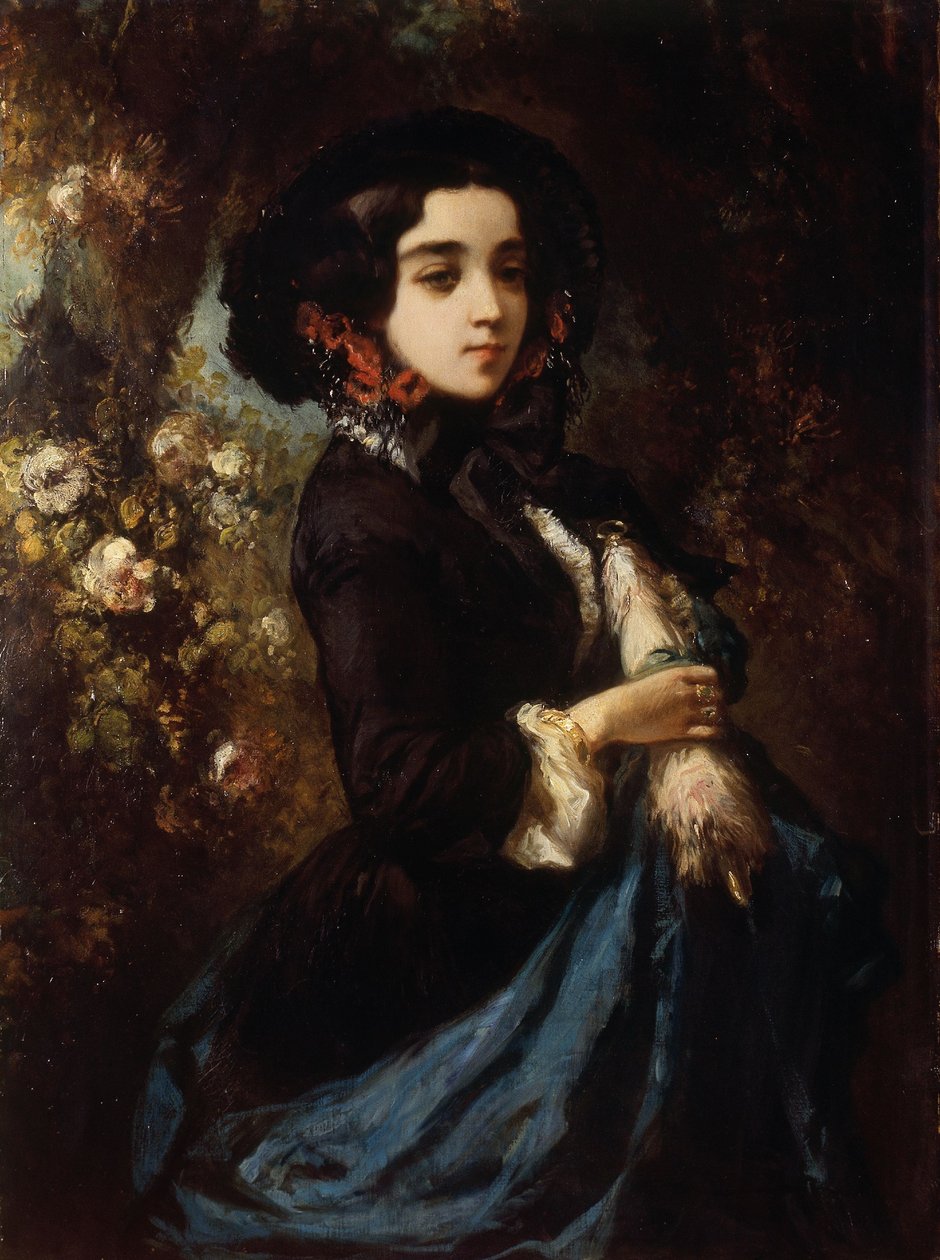 Portret damy, ok. 1860-65 (olej na płótnie) autorstwa Louis Eugene Gabriel Isabey