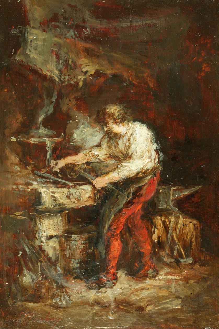 Kuźnia (olej na desce) autorstwa Louis Eugene Gabriel Isabey