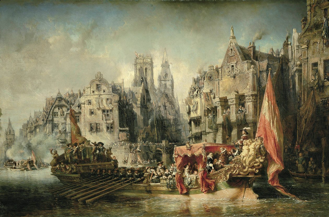 W 1567 r. przybył do Rotterdamu przybycie Ferdynanda Alvare de Tolede (Fernando Alvarez de Toledo), księcia Alby i namiestnika Niderlandów za panowania Karola V (V). Obraz Eugene Isabey (1803-1886). 1844. Paryż. Muzeum Orsay autorstwa Louis Eugene Gabriel Isabey