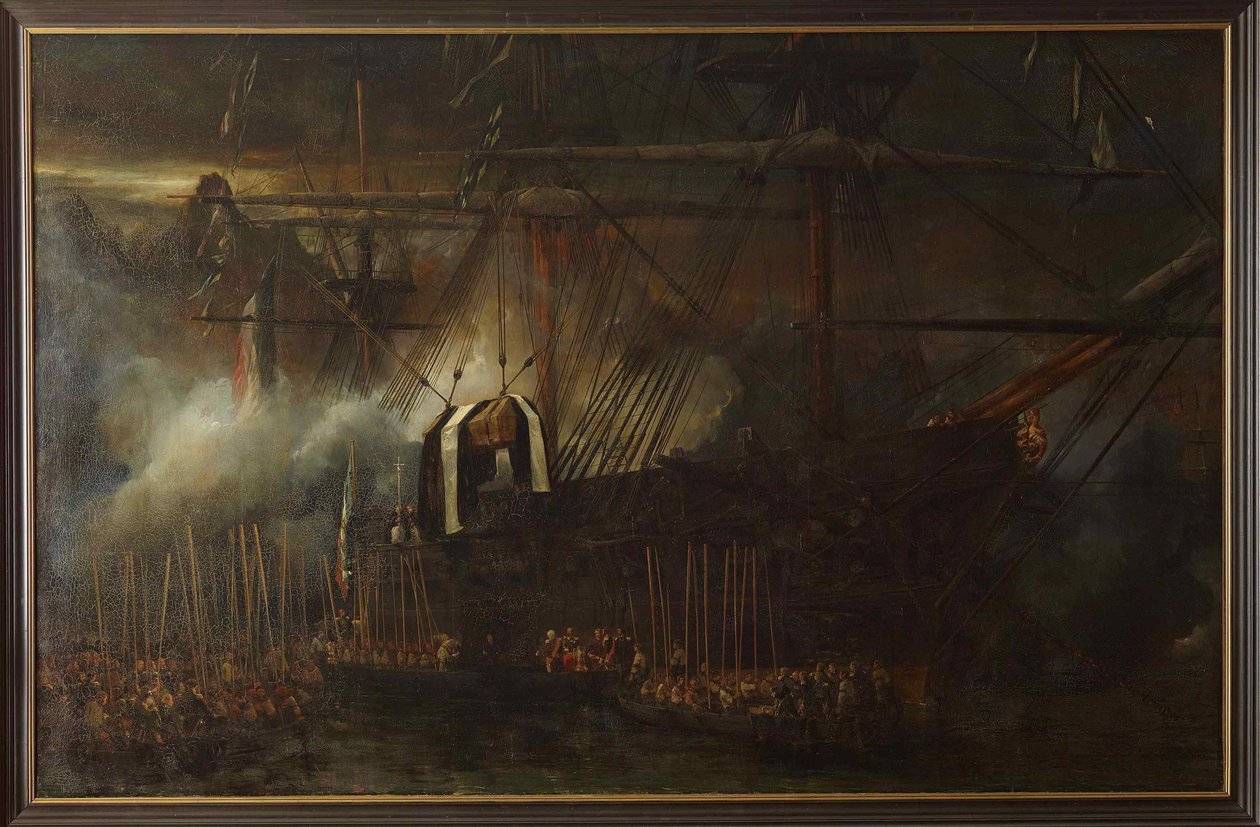 Przeniesienie prochów Napoleona na pokładzie fregaty La Belle Poule, 15 października 1840, 1843. autorstwa Eugene Isabey