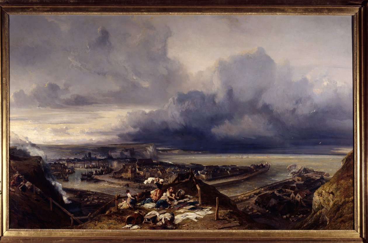 Widok na port Dieppe w Normandii Lavandieres pranie bielizny w dokach. Obraz Louisa Gabriela Eugene Isabeya (1803-1886) 1842 Nd. 1,64x2,51 m Nancy, musee des Beaux Arts autorstwa Louis Eugene Gabriel Isabey