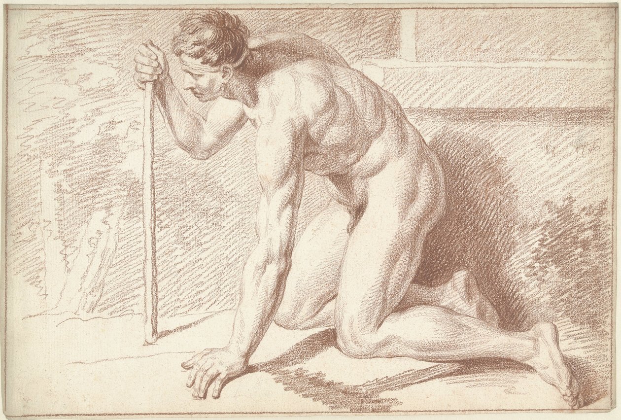 Akt męski, klęczący, z kijem, przodem w lewo autorstwa Louis Fabritius Dubourg