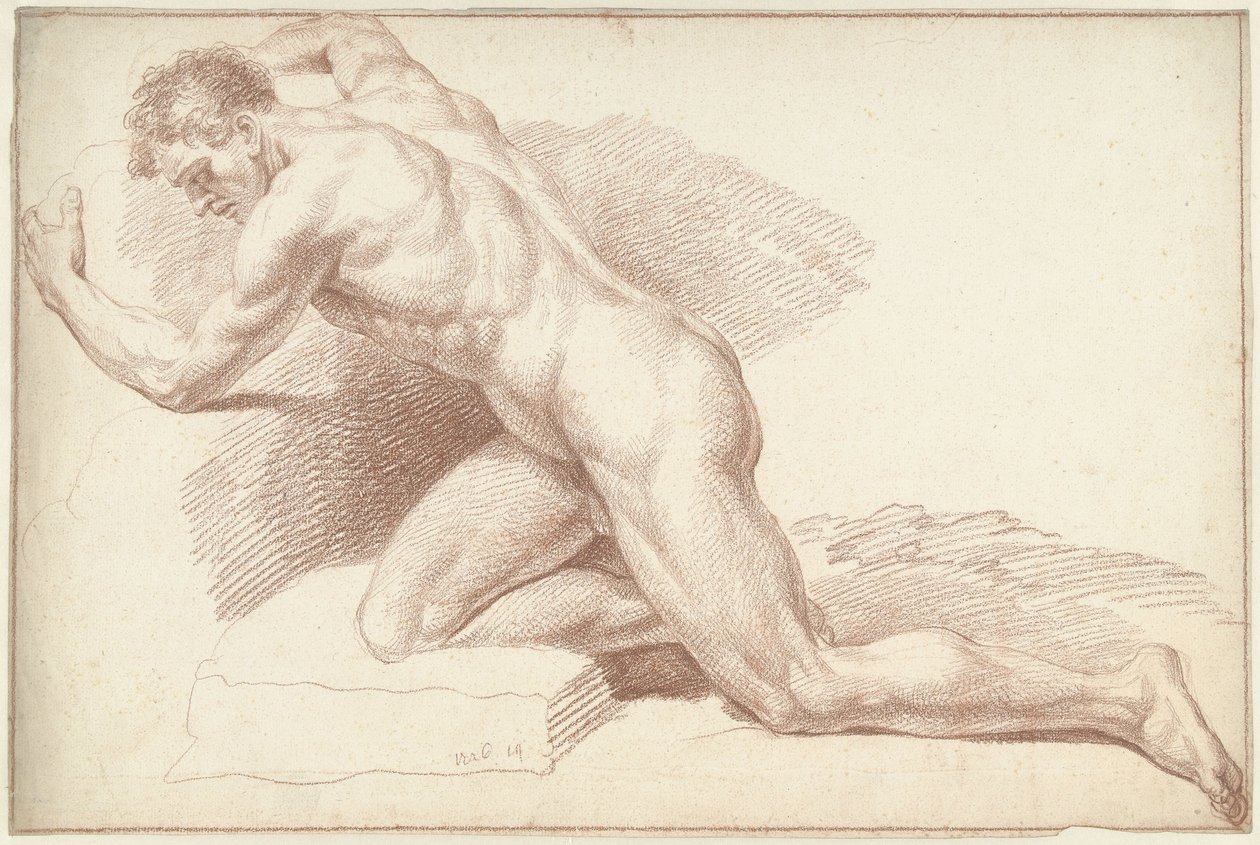 Akt męski, klęczący, twarzą w lewo autorstwa Louis Fabritius Dubourg