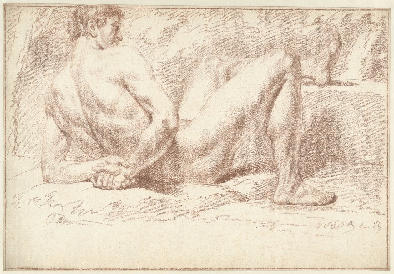 Akt męski, leżący, ręce za plecami autorstwa Louis Fabritius Dubourg