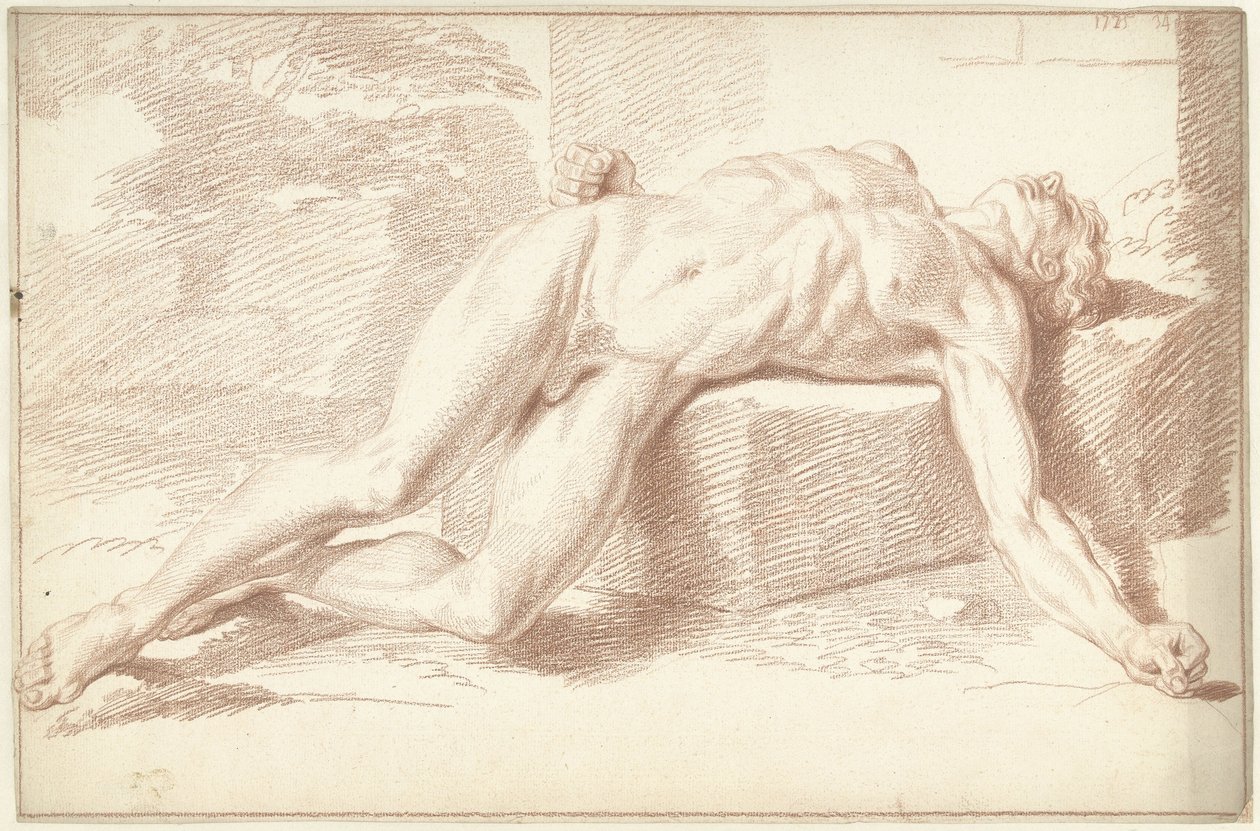 Akt męski, leżący na plecach autorstwa Louis Fabritius Dubourg