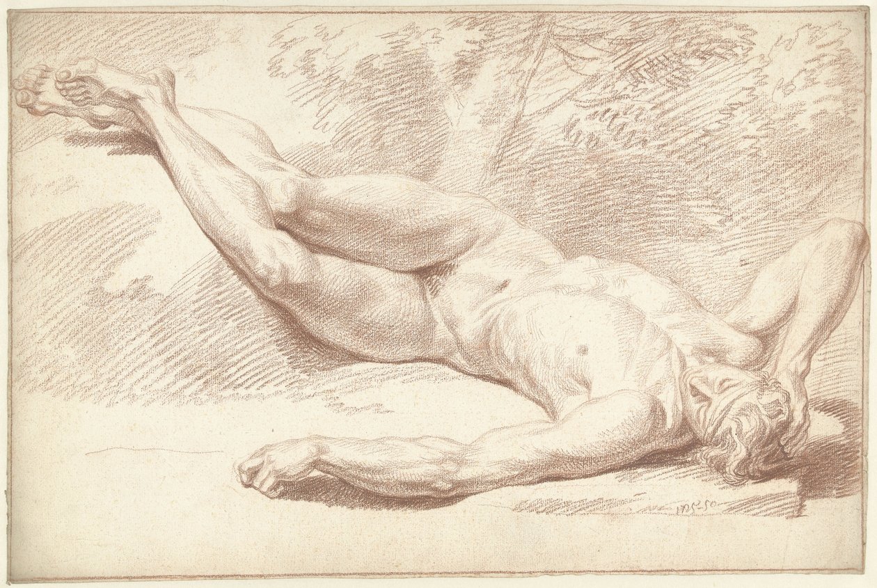 Akt męski, leżący na plecach, twarzą w prawo autorstwa Louis Fabritius Dubourg