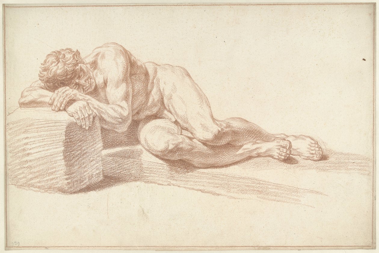 Akt męski, leżący na boku, przodem do lewej autorstwa Louis Fabritius Dubourg
