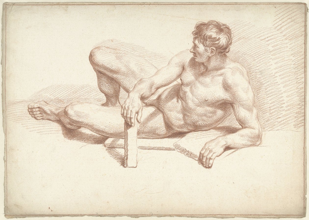 Akt męski, leżący, spoczywający na lewym ramieniu autorstwa Louis Fabritius Dubourg