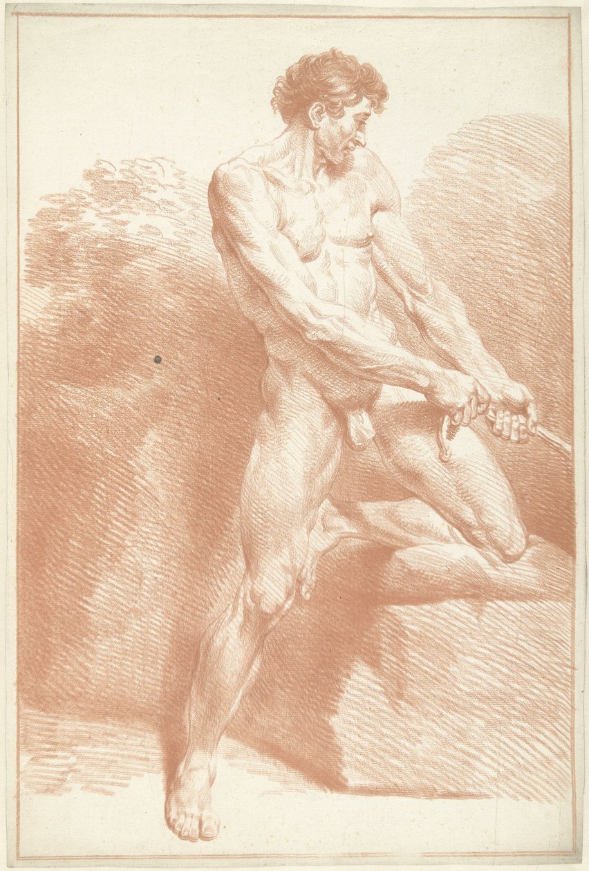 Mężczyzna nago, stojąc, ciągnąc linę autorstwa Louis Fabritius Dubourg
