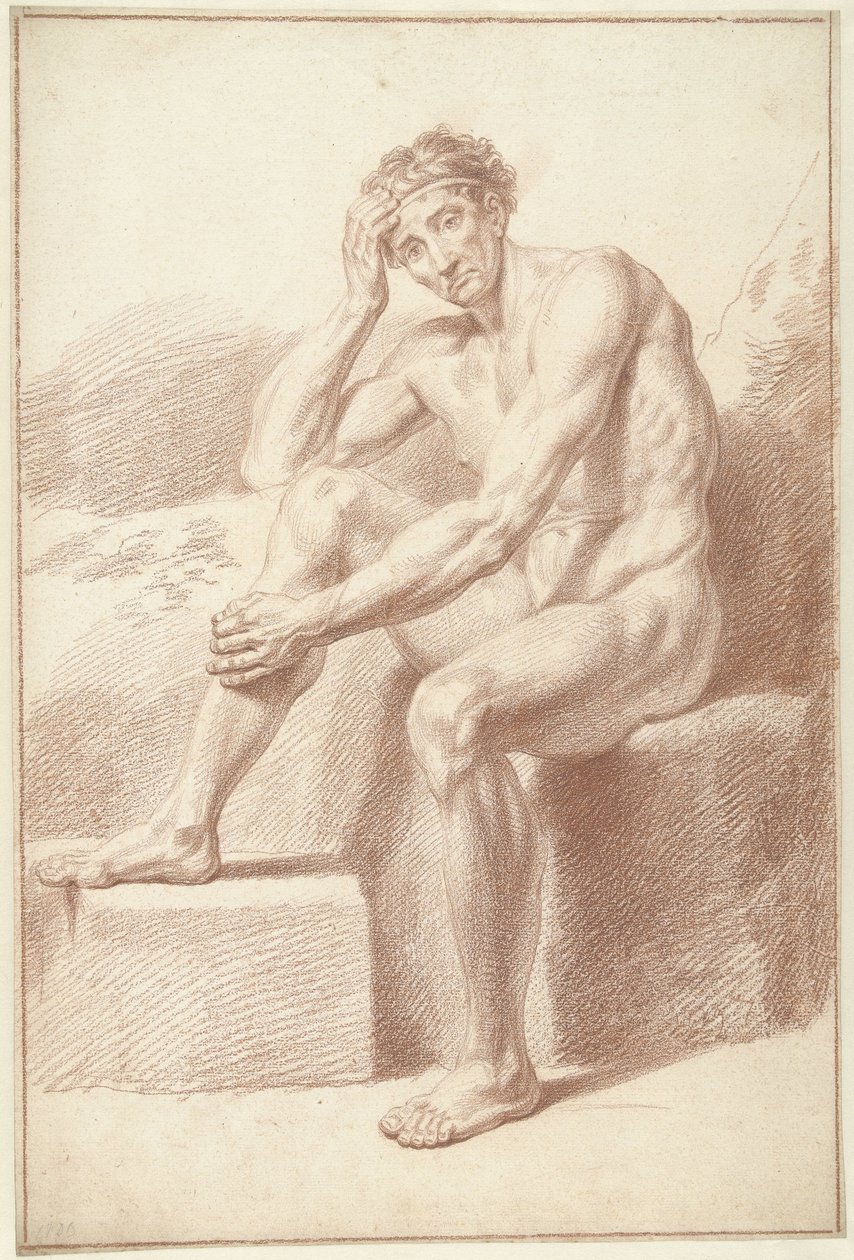 Akt męski, siedzący ze zgiętymi kolanami autorstwa Louis Fabritius Dubourg