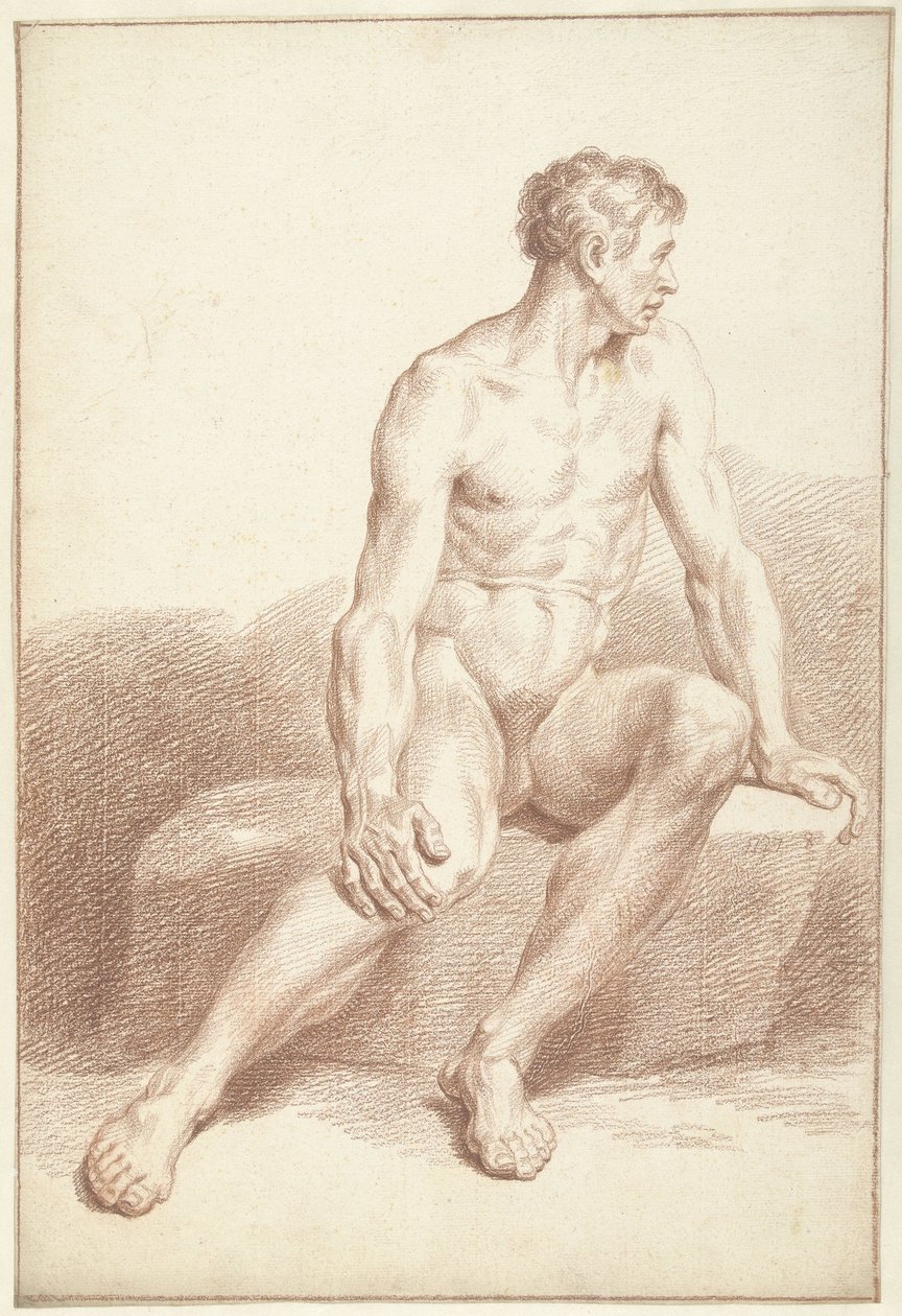 Nagi mężczyzna, siedzący, twarzą w prawo autorstwa Louis Fabritius Dubourg