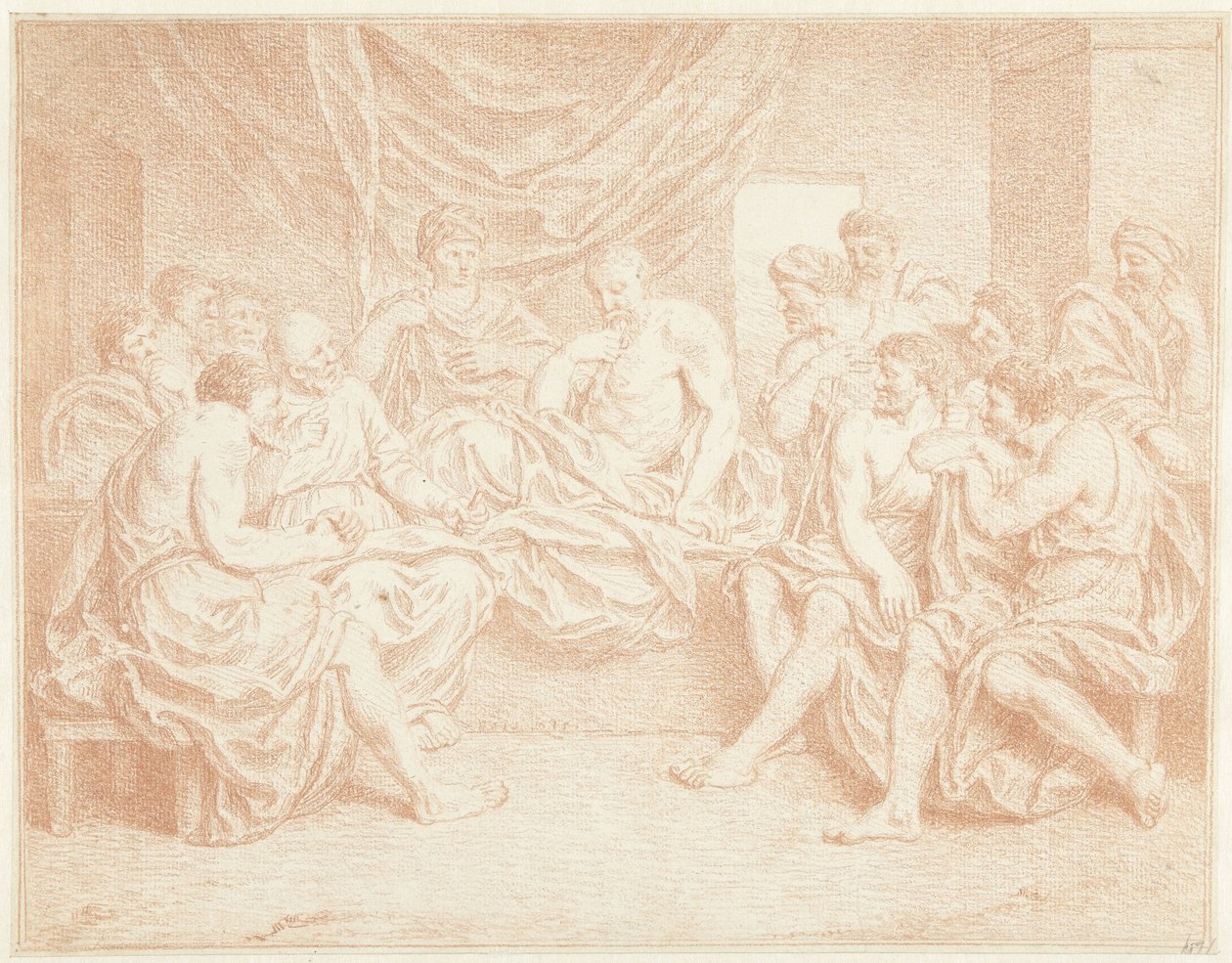 Stary człowiek na łóżku otoczony ludźmi? autorstwa Louis Fabritius Dubourg