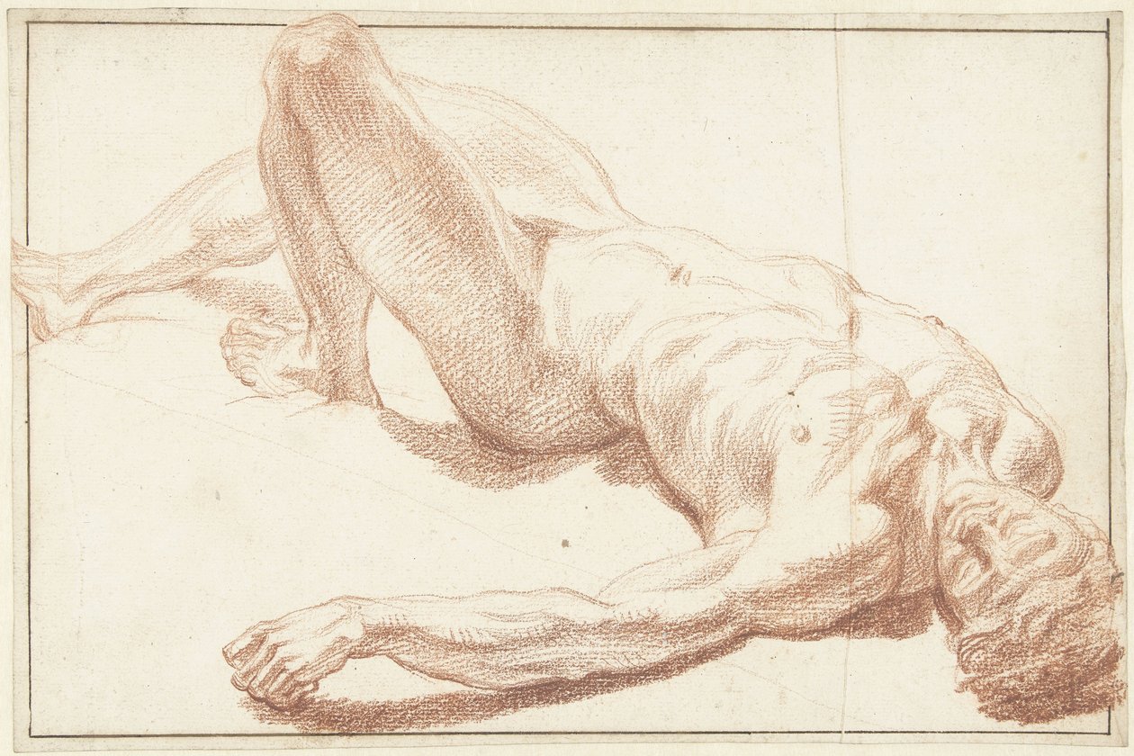 Studium aktu męskiego, leżącego na plecach, z wyprostowaną nogą autorstwa Louis Fabritius Dubourg
