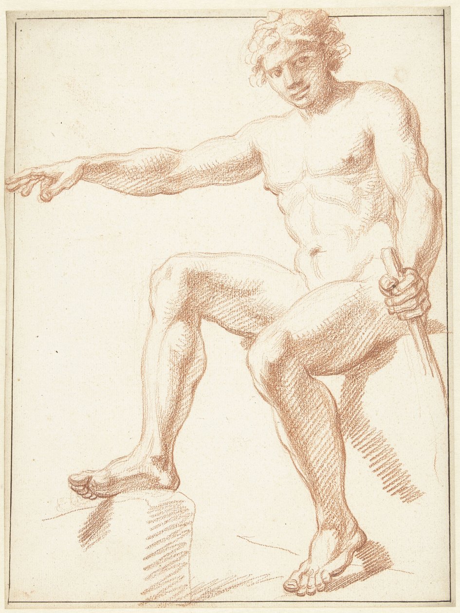 Studium aktu męskiego, siedzącego z wyciągniętym ramieniem autorstwa Louis Fabritius Dubourg