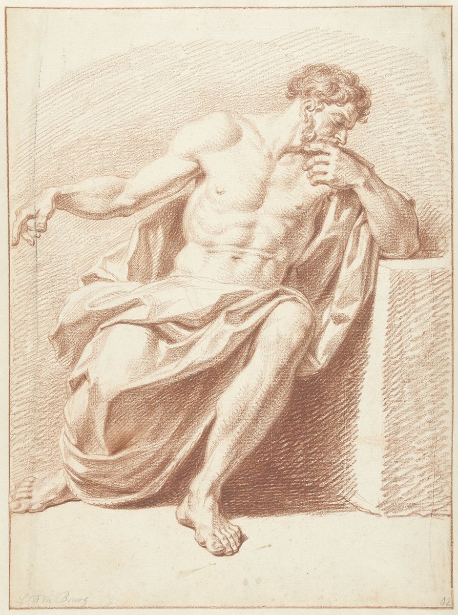 Studium siedzącego mężczyzny ze złożonymi draperiami autorstwa Louis Fabritius Dubourg