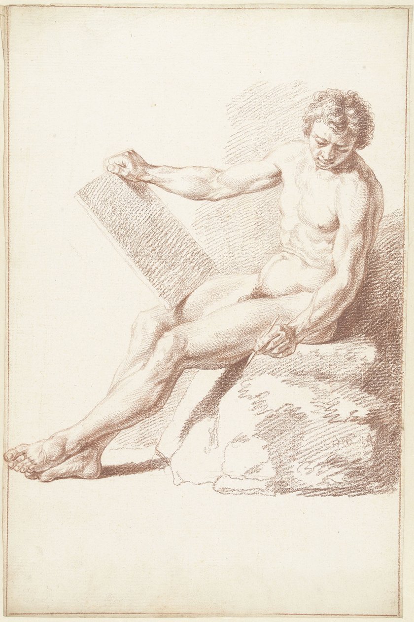 Siedząc nago w akademii, jak rysownik autorstwa Louis Fabritius Dubourg