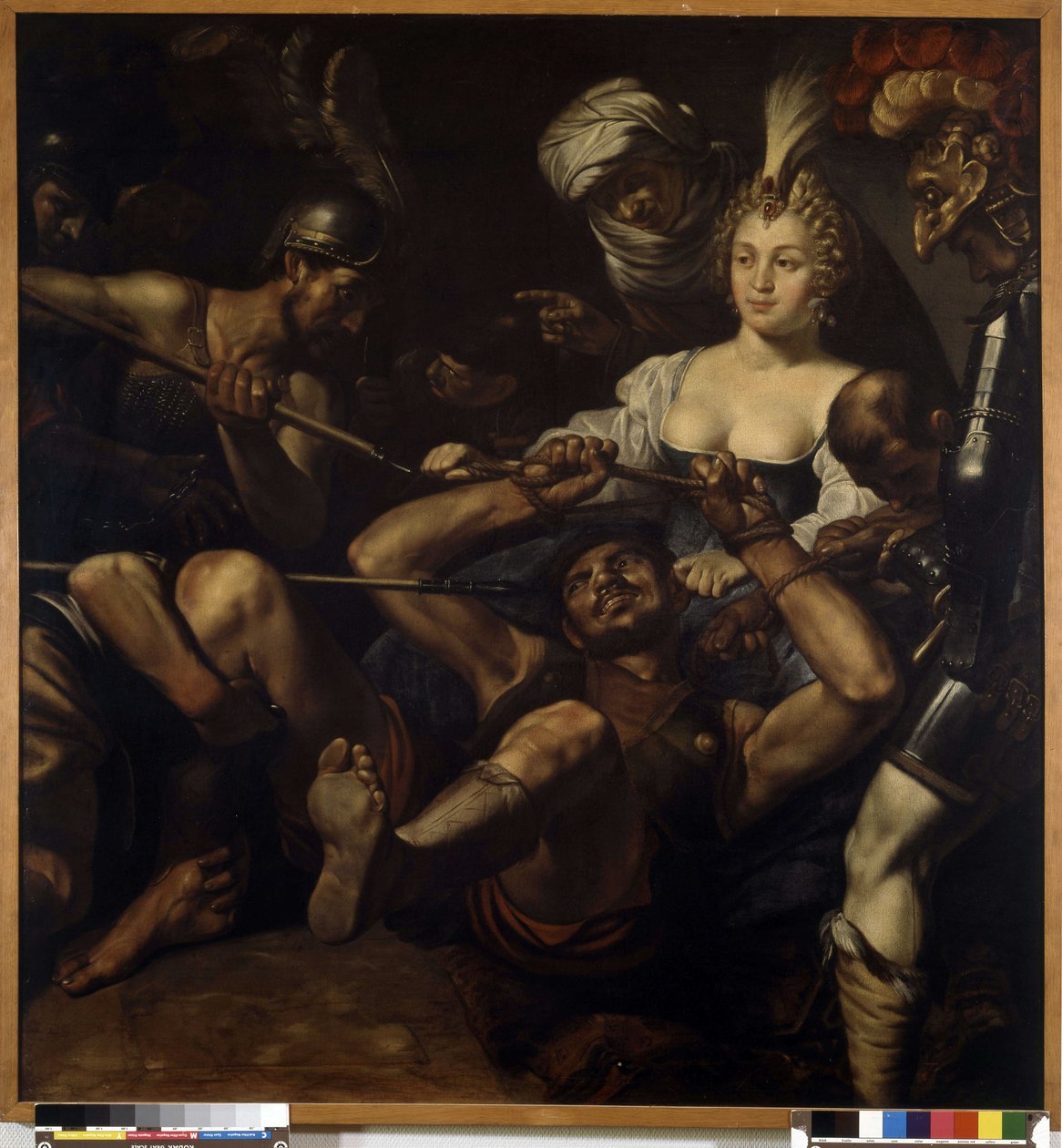 Samson i Dalila: Samson traci siły, gdy Dalila obcina włosy (olej na płótnie) autorstwa Louis Finsonius or Finson