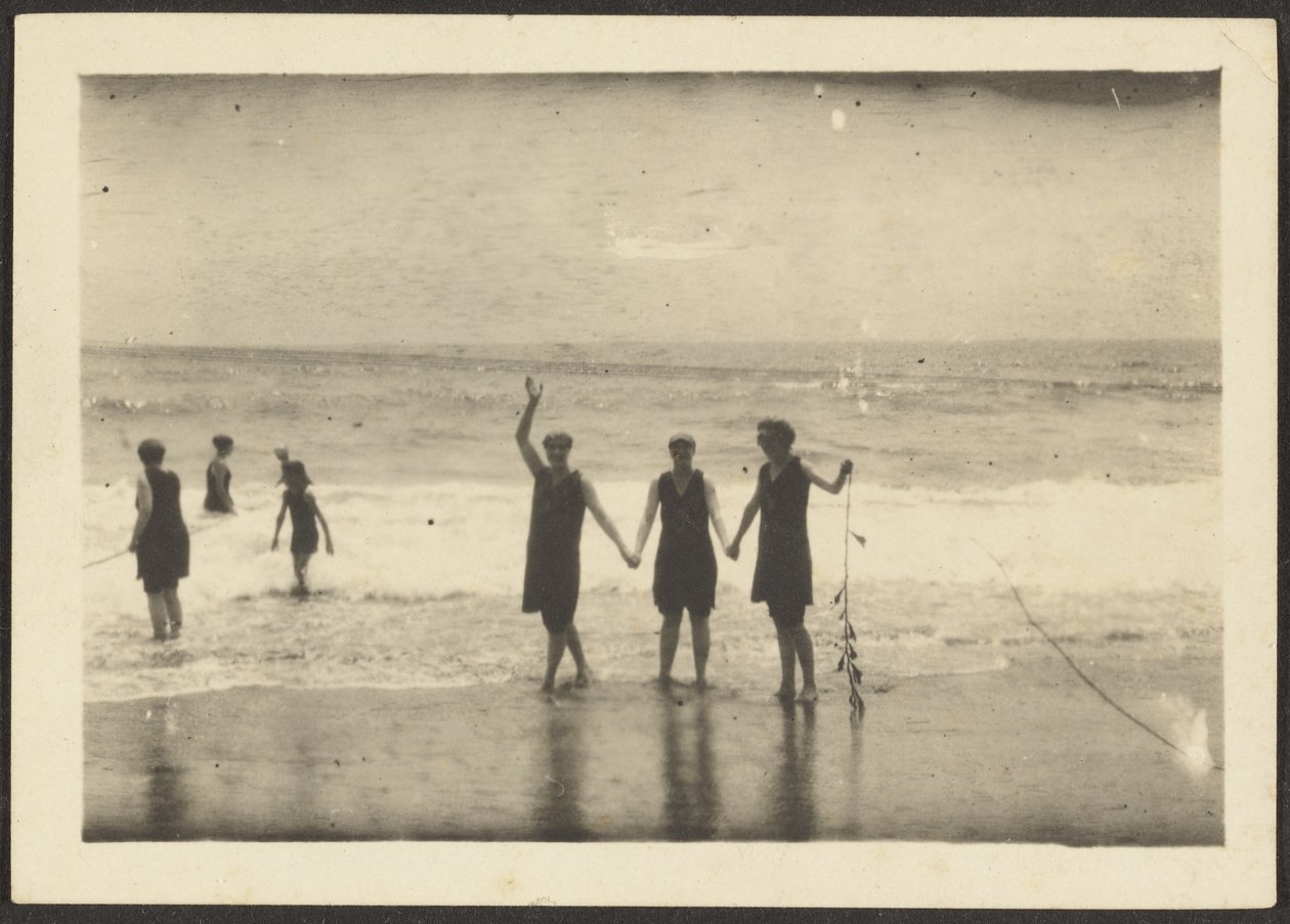 [Postacie na plaży trzymające wodorosty] autorstwa Louis Fleckenstein