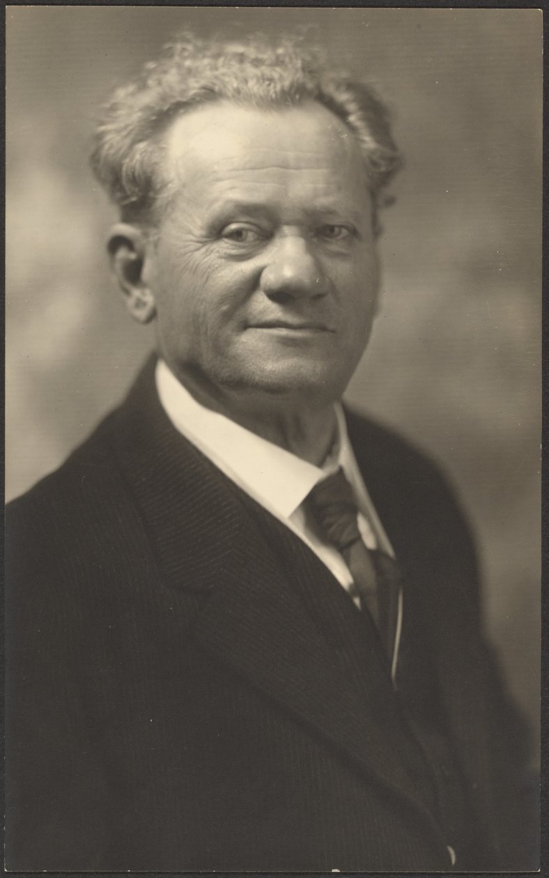 [Portret mężczyzny w czarnym garniturze w paski]. autorstwa Louis Fleckenstein