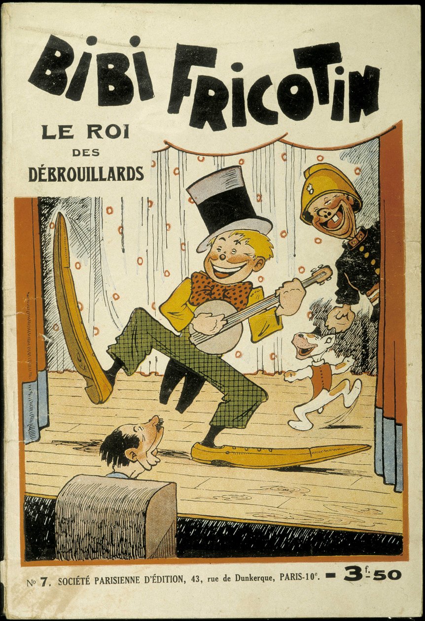Bibi Fricotin, król naciągaczy (gra na banjo na scenie) – cover nr 7. Louis Forton (1879-1934) autorstwa Louis Forton