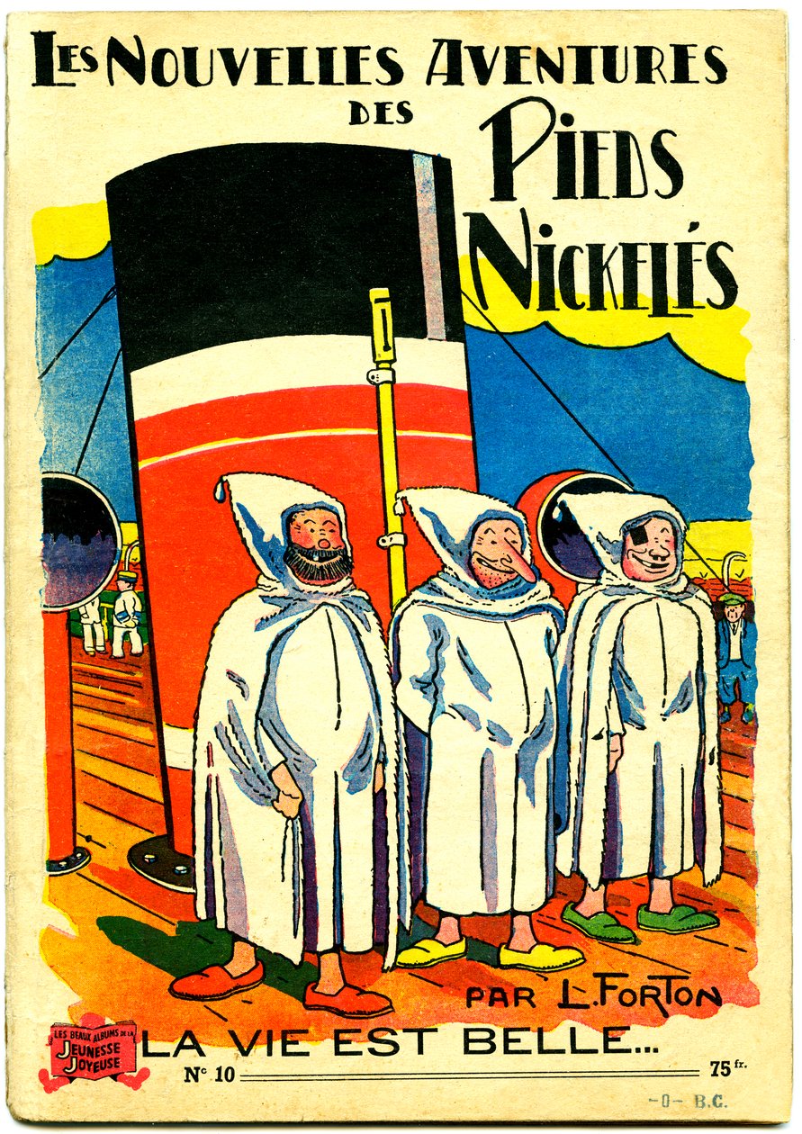 Okładka albumu komiksowego: Les Nouvelle Adventures des Pieds Nickeles, La vie est belle, n.10 (kolorowa litografia) autorstwa Louis Forton