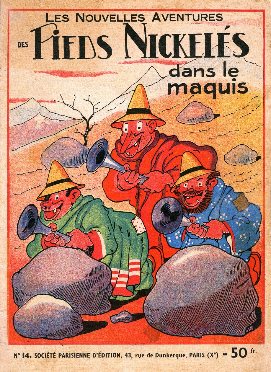 okładka albumu z komiksami Louisa Fortona (1879-1934): Les Pieds Nickeles dans le maquis (1949 wydanie tomu 14 przygód tria). Croquignol, Ribouldingue i Filochard na Korsyce. ©Gusman/Leemage autorstwa Louis Forton