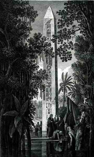 Obelisk Mathariyyah, rytowany przez Jean Antoine Pierron (fl.1780-1812) z tomu III „Voyage Pittoresque”, wyd. Letronne, Paryż autorstwa Louis Francois (after) Cassas