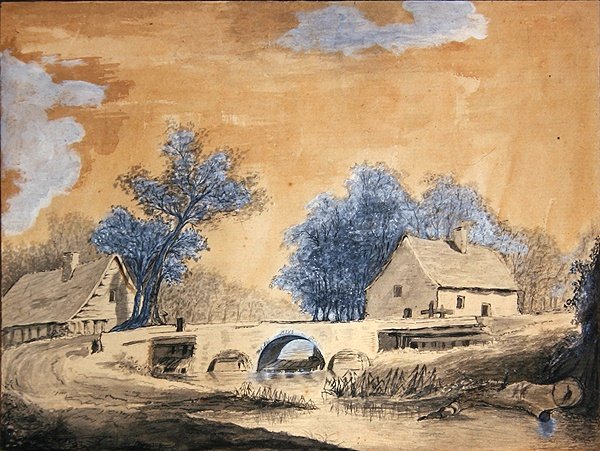 Widok na mały most w pobliżu Amsterdamu, koniec XVIII wieku (pióro, tusz i pranie na papierze) autorstwa Louis Francois Cassas