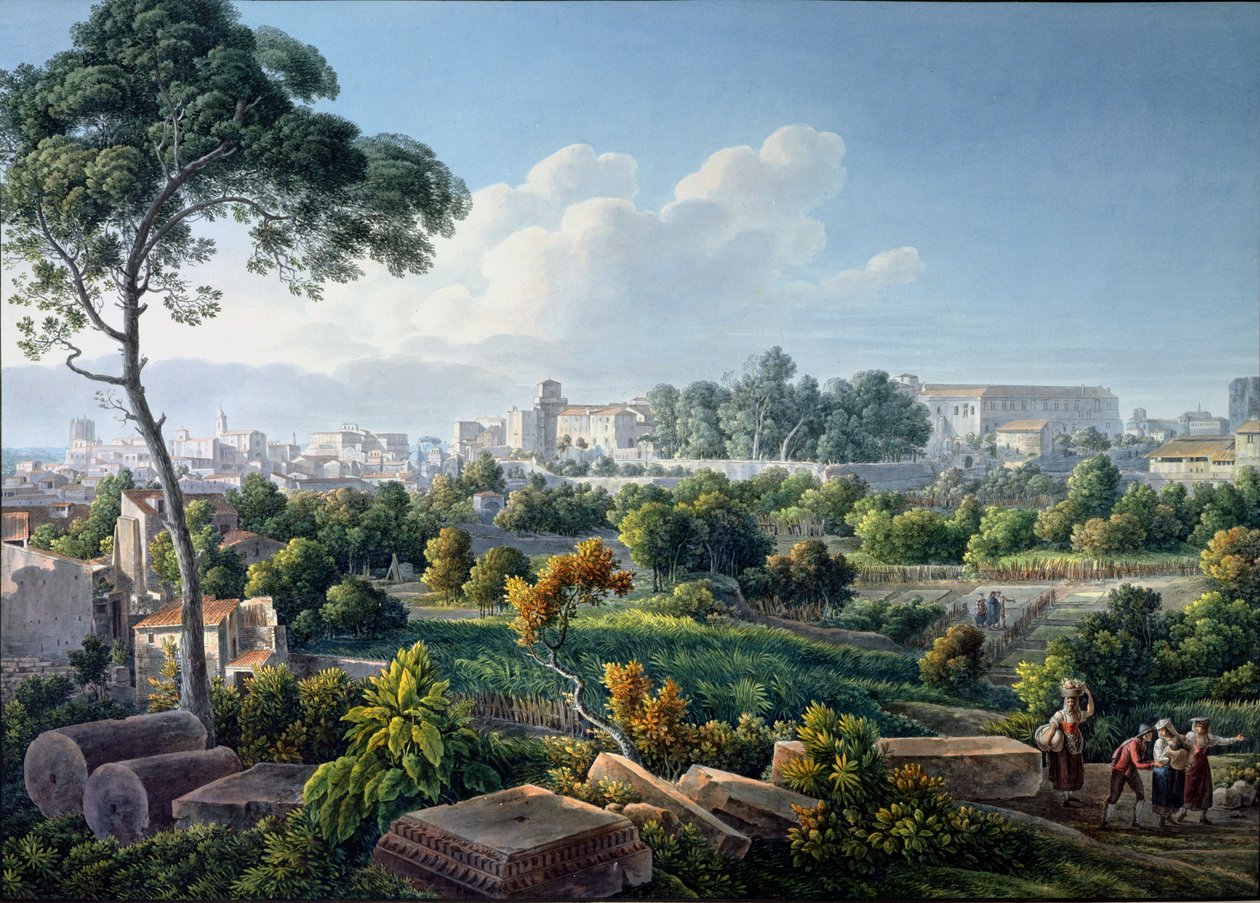 Widok na wzgórze Eskwilin, Rzym, ok. 1800 r. autorstwa Louis Francois Cassas
