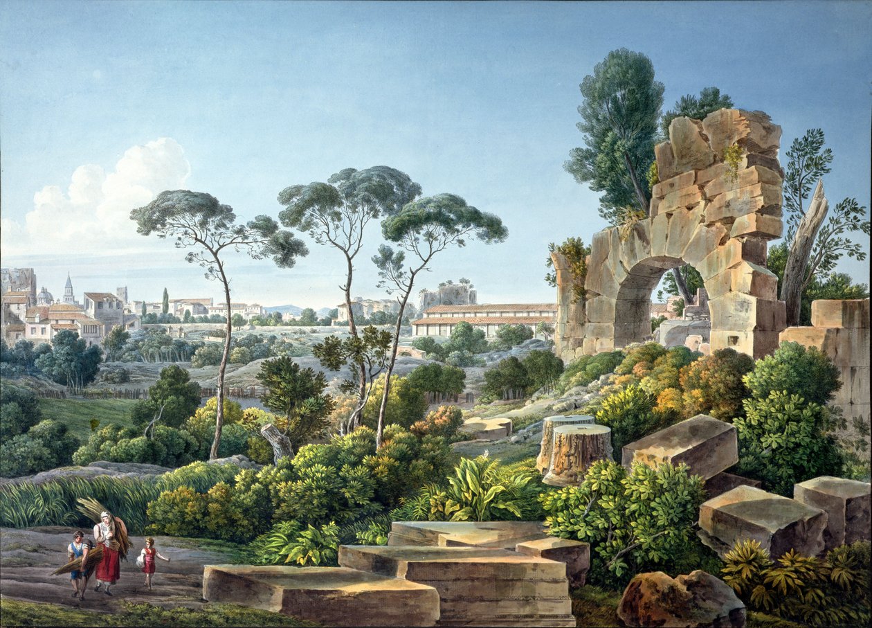 Widok na wzgórze Esquiline, Rzym, ok. 1800 r. autorstwa Louis Francois Cassas