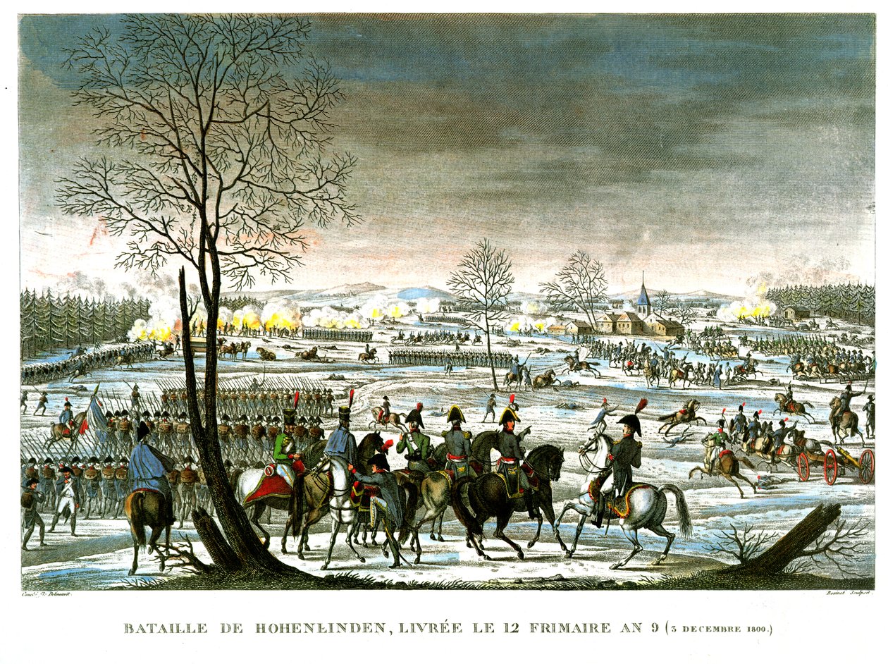 Bitwa pod Hohenlinden, 12 Frimaire, rok 9 (3 grudnia 1800) grawerowany przez Edme Bovinet (1767-1832) (akwatinta) autorstwa Louis Francois Couche