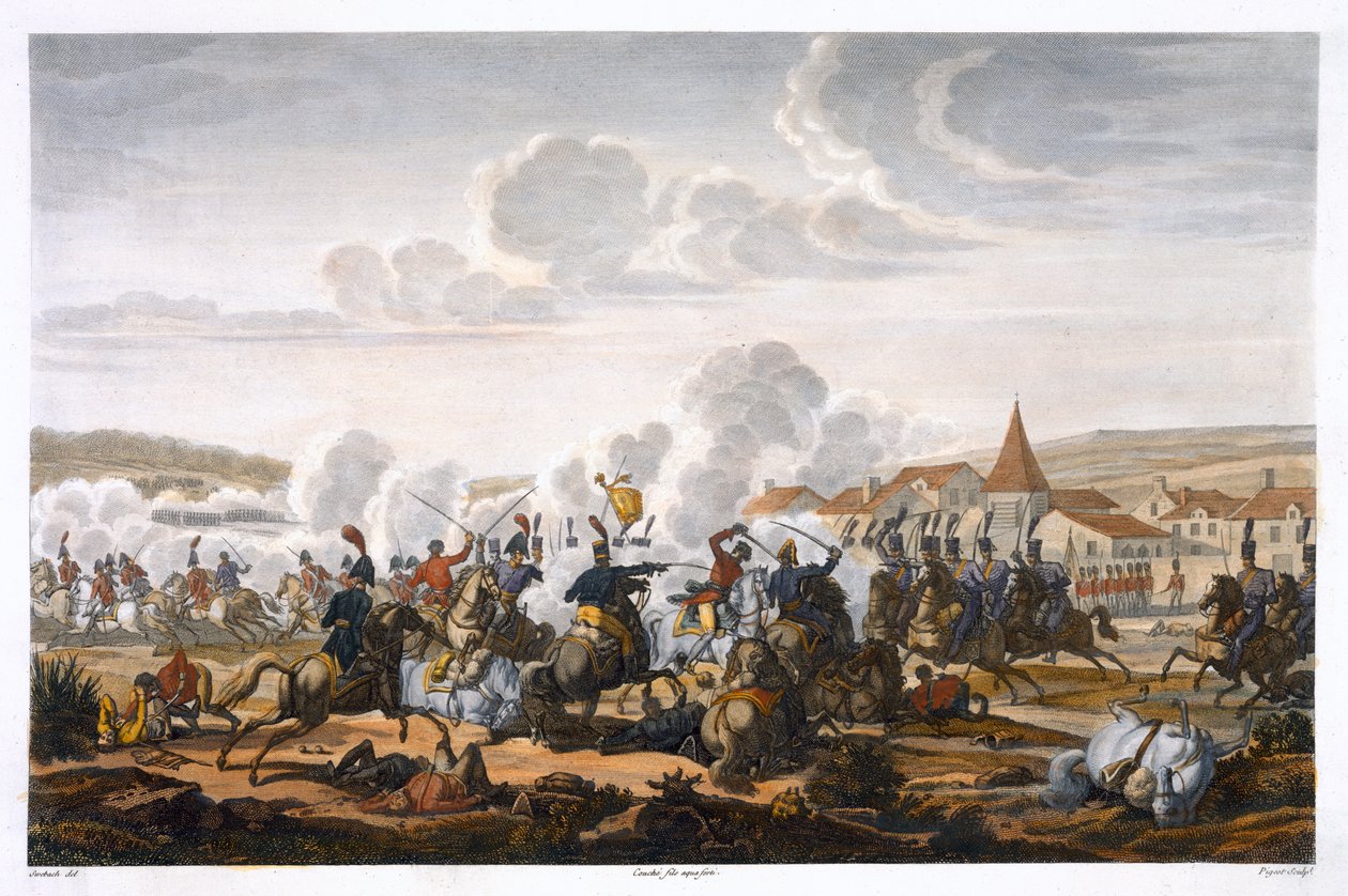 „Śmierć księcia Ludwika Pruskiego w bitwie pod Saalfeld, 10 października 1806 roku”. autorstwa Louis Francois Couche